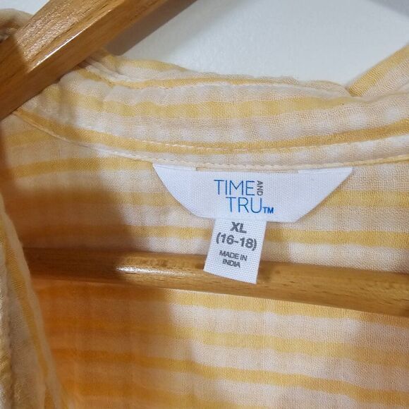 EUC TIME AND TRU YELLOW WHITE STRIPED COTTON BUTTON DOWN LONGSLEEVE SHIRT XL WMN - Picture 10 of 13